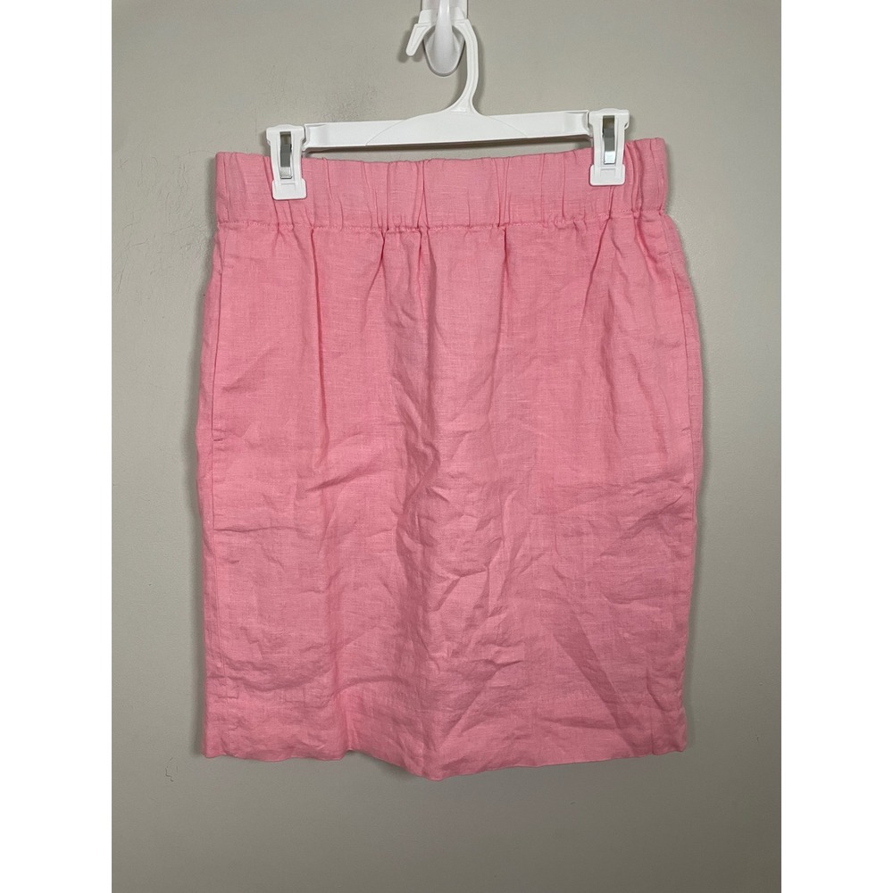 J.Crew Pink Linen Pull On Elastic Waist Mini Skirt Size Small Coastal Casual